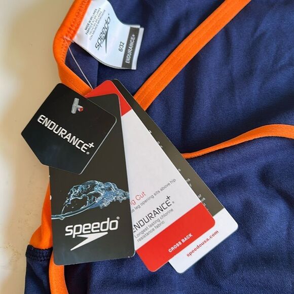 Speedo Spark Splice Crossback One Piece Orange/Navy, size 32/6, NWT - Picture 9 of 11